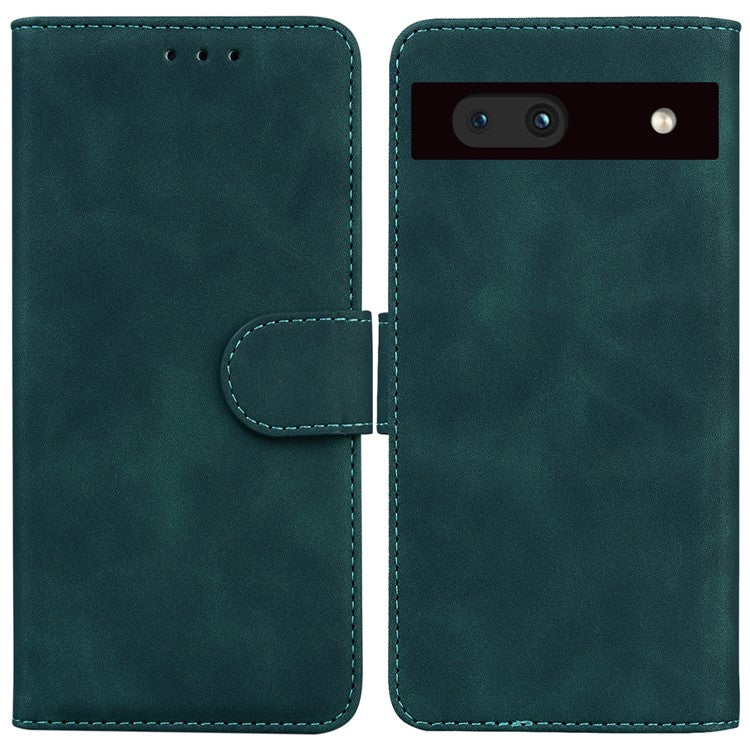 For Google Pixel 7a Drop Protection PU Leather Wallet Case Solid Color Shockproof Phone Stand Cover - Green