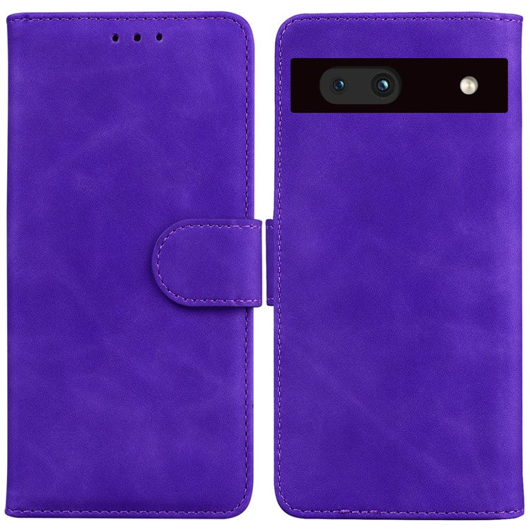 For Google Pixel 7a Drop Protection PU Leather Wallet Case Solid Color Shockproof Phone Stand Cover - Purple