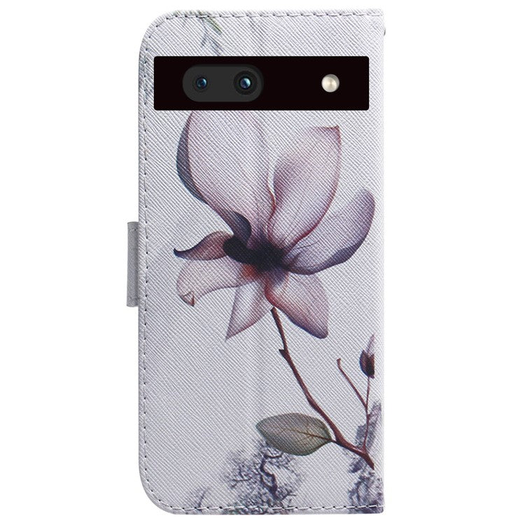 For Google Pixel 7a PU Leather Folio Wallet Case Pattern Printing Stand Magnetic Closure Phone Cover - Pink Flower