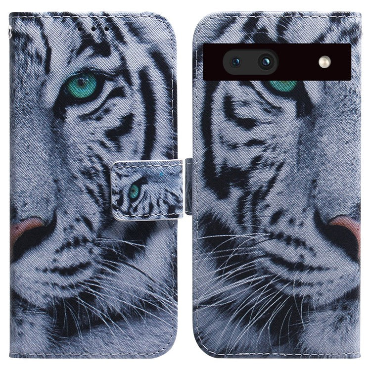 For Google Pixel 7a PU Leather Folio Wallet Case Pattern Printing Stand Magnetic Closure Phone Cover - Tiger Head