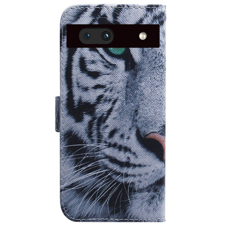 For Google Pixel 7a PU Leather Folio Wallet Case Pattern Printing Stand Magnetic Closure Phone Cover - Tiger Head