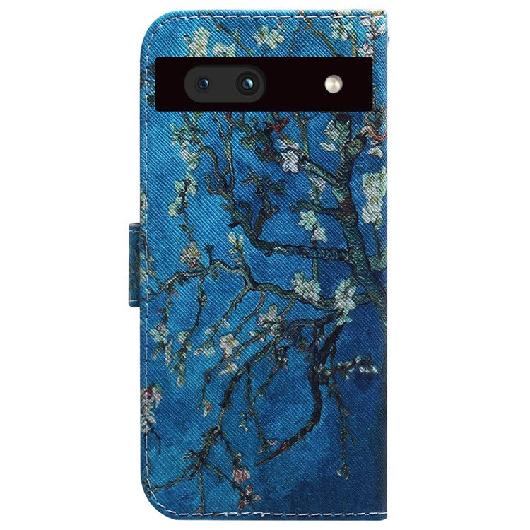 For Google Pixel 7a PU Leather Folio Wallet Case Pattern Printing Stand Magnetic Closure Phone Cover - Apricot Flowers