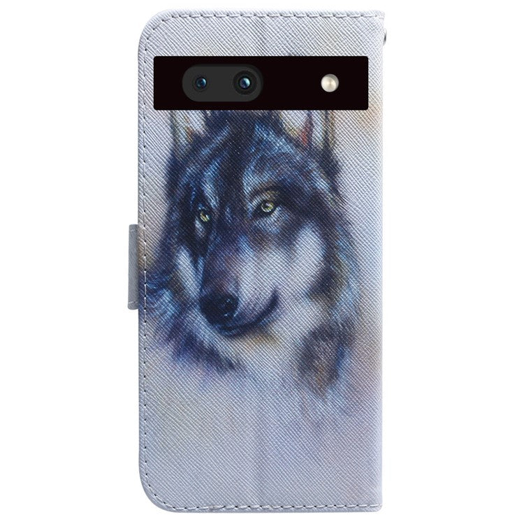 For Google Pixel 7a PU Leather Folio Wallet Case Pattern Printing Stand Magnetic Closure Phone Cover - Wolf