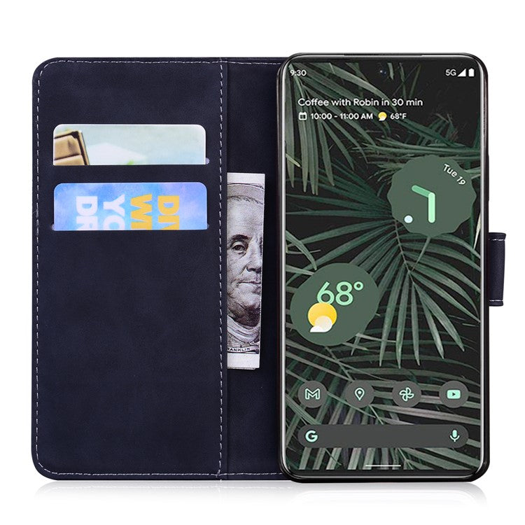 For Google Pixel 7a Skin-touch Feeling Phone Shell Big Butterfly Pattern Printing Wallet PU Leather Stand Cover Case - Black