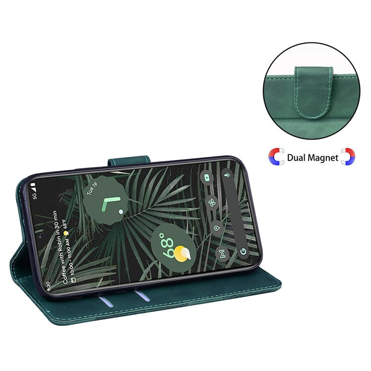 For Google Pixel 7a Skin-touch Feeling Phone Shell Big Butterfly Pattern Printing Wallet PU Leather Stand Cover Case - Green