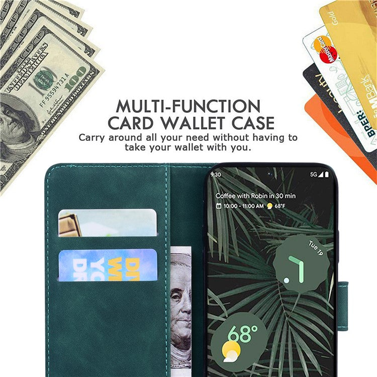 For Google Pixel 7a Skin-touch Feeling Phone Shell Big Butterfly Pattern Printing Wallet PU Leather Stand Cover Case - Green