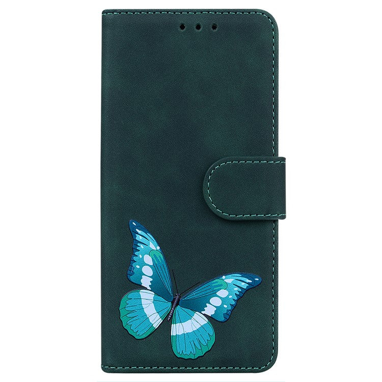 For Google Pixel 7a Skin-touch Feeling Phone Shell Big Butterfly Pattern Printing Wallet PU Leather Stand Cover Case - Green