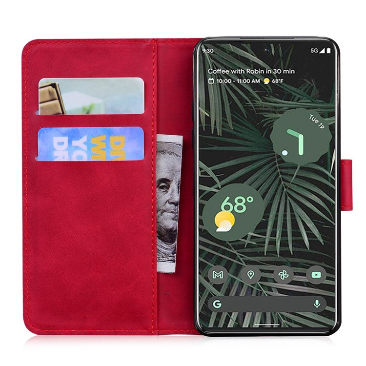 For Google Pixel 7a Skin-touch Feeling Phone Shell Big Butterfly Pattern Printing Wallet PU Leather Stand Cover Case - Red