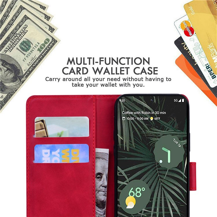 For Google Pixel 7a Skin-touch Feeling Phone Shell Big Butterfly Pattern Printing Wallet PU Leather Stand Cover Case - Red