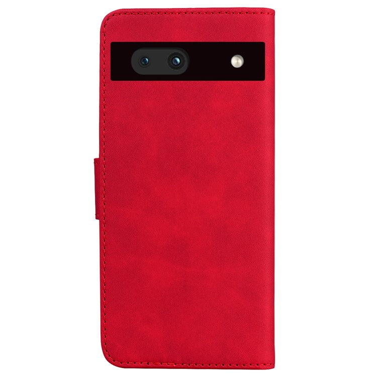 For Google Pixel 7a Skin-touch Feeling Phone Shell Big Butterfly Pattern Printing Wallet PU Leather Stand Cover Case - Red