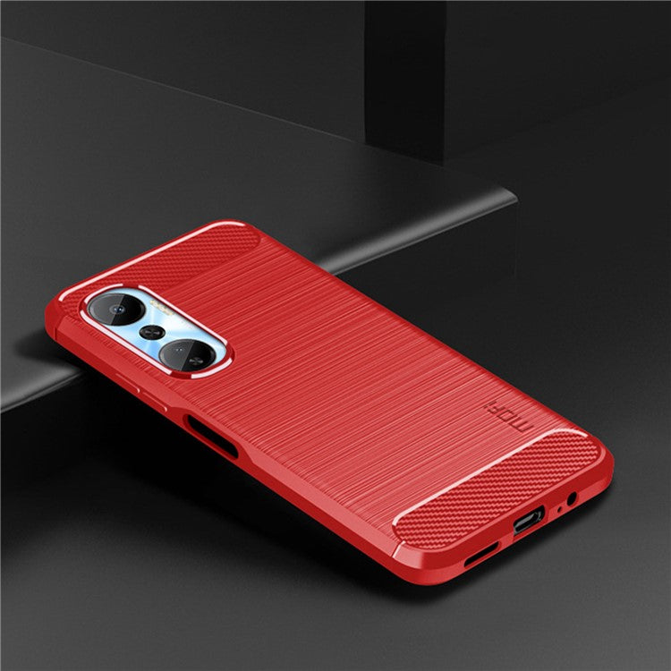 MOFI JK TPU Series-1 for Infinix Hot 20 4G Anti-Fall Protective Slim Smartphone Case Carbon Fiber Brushed TPU Phone Back Cover - Red