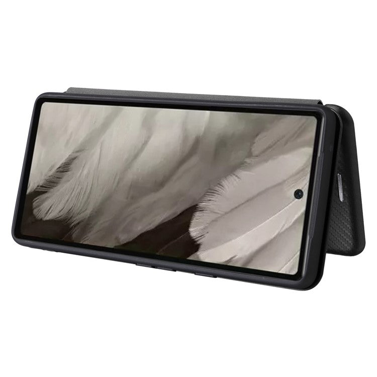 For Google Pixel 7a Carbon Fiber Texture Phone Case Card Slot PU Leather Magnetic Auto-absorbed Stand Cover - Black