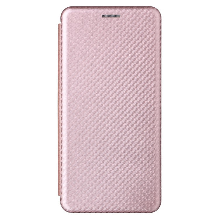 For Google Pixel 7a Carbon Fiber Texture Phone Case Card Slot PU Leather Magnetic Auto-absorbed Stand Cover - Rose Gold