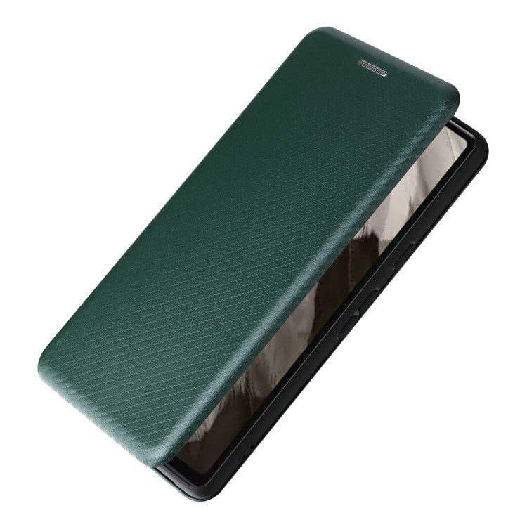 For Google Pixel 7a Carbon Fiber Texture Phone Case Card Slot PU Leather Magnetic Auto-absorbed Stand Cover - Green