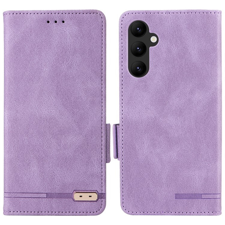 Scratch Proof Phone Cover for Samsung Galaxy A34 5G, Hardware Decor Dual Magnetic Clasp Wallet Foldable Stand PU Leather Phone Case - Purple