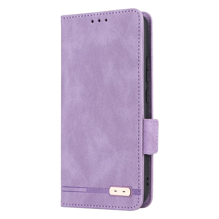 Scratch Proof Phone Cover for Samsung Galaxy A34 5G, Hardware Decor Dual Magnetic Clasp Wallet Foldable Stand PU Leather Phone Case - Purple