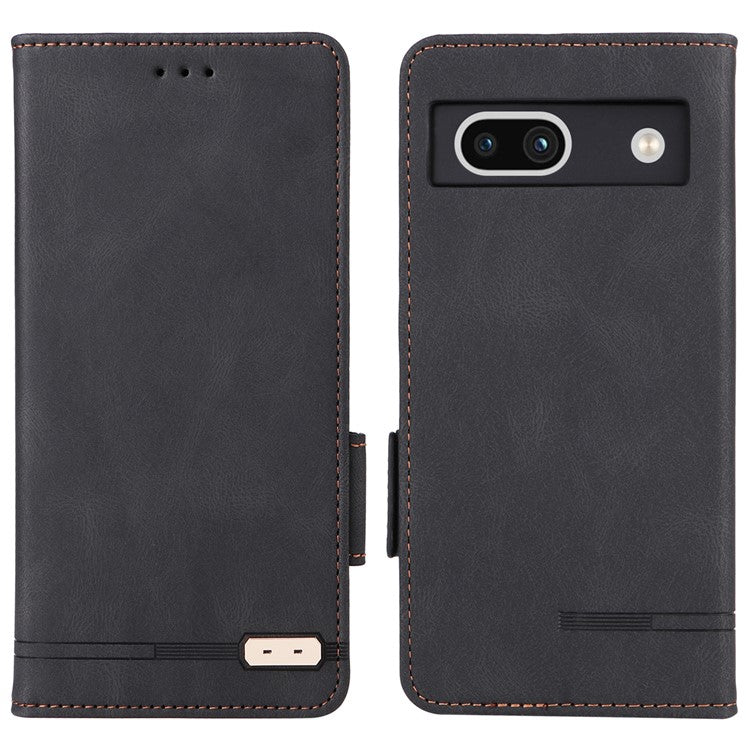 Scratch Proof Phone Cover for Google Pixel 7a, Hardware Decor Dual Magnetic Clasp Wallet Horizontal Stand PU Leather Phone Case - Black