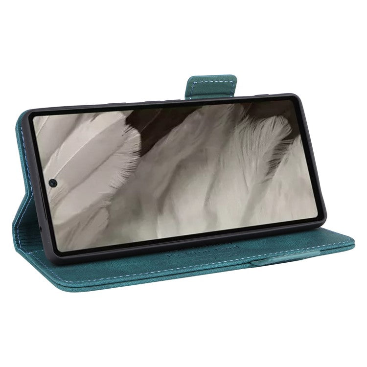 Scratch Proof Phone Cover for Google Pixel 7a, Hardware Decor Dual Magnetic Clasp Wallet Horizontal Stand PU Leather Phone Case - Blue