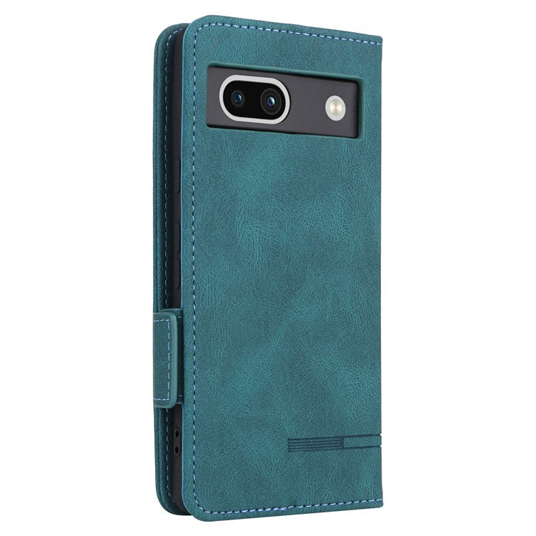 Scratch Proof Phone Cover for Google Pixel 7a, Hardware Decor Dual Magnetic Clasp Wallet Horizontal Stand PU Leather Phone Case - Blue