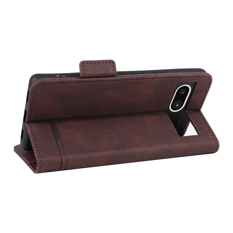 Scratch Proof Phone Cover for Google Pixel 7a, Hardware Decor Dual Magnetic Clasp Wallet Horizontal Stand PU Leather Phone Case - Coffee