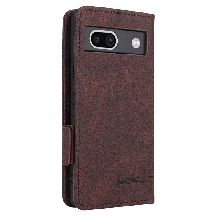 Scratch Proof Phone Cover for Google Pixel 7a, Hardware Decor Dual Magnetic Clasp Wallet Horizontal Stand PU Leather Phone Case - Coffee