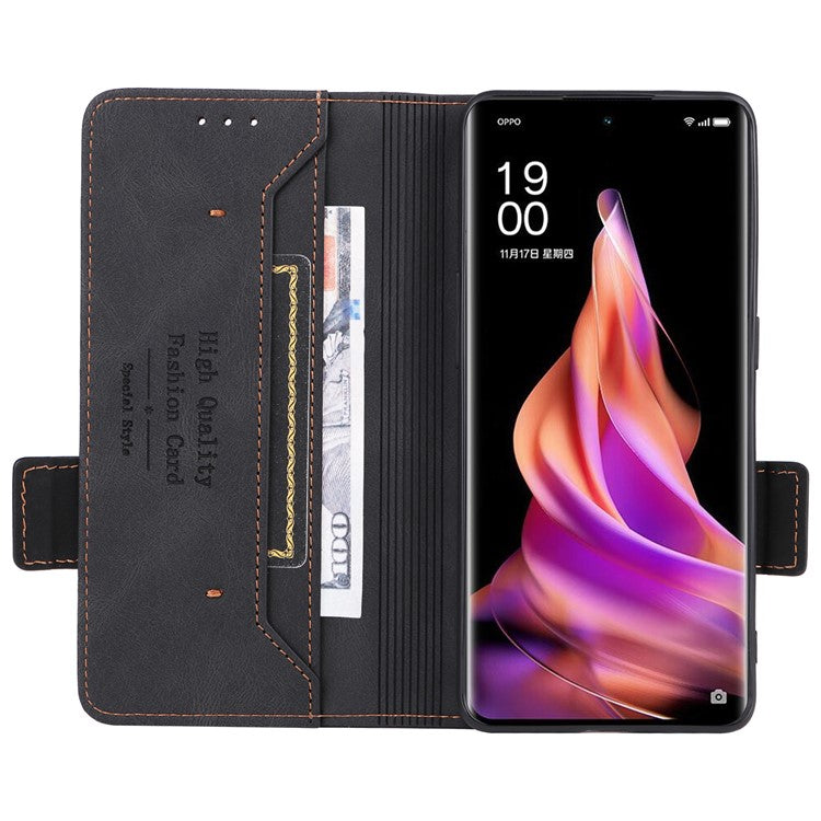 Scratch Proof Phone Cover for Oppo Reno9 5G / Reno9 Pro 5G, Hardware Decor Dual Magnetic Clasp Wallet Hands-free Stand PU Leather Phone Case - Black