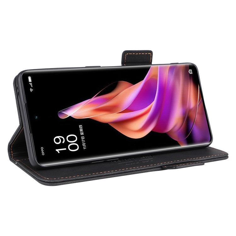 Scratch Proof Phone Cover for Oppo Reno9 5G / Reno9 Pro 5G, Hardware Decor Dual Magnetic Clasp Wallet Hands-free Stand PU Leather Phone Case - Black