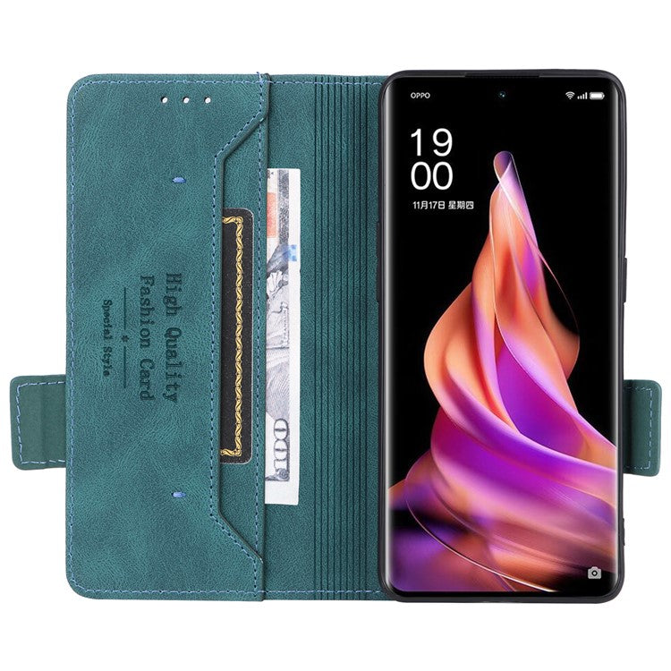 Scratch Proof Phone Cover for Oppo Reno9 5G / Reno9 Pro 5G, Hardware Decor Dual Magnetic Clasp Wallet Hands-free Stand PU Leather Phone Case - Blue