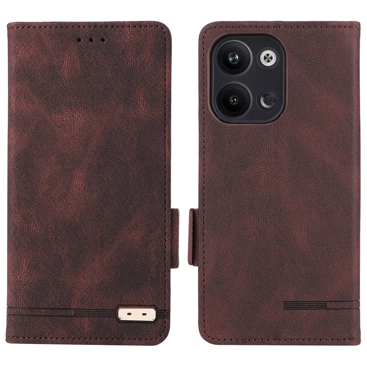 Scratch Proof Phone Cover for Oppo Reno9 5G / Reno9 Pro 5G, Hardware Decor Dual Magnetic Clasp Wallet Hands-free Stand PU Leather Phone Case - Coffee
