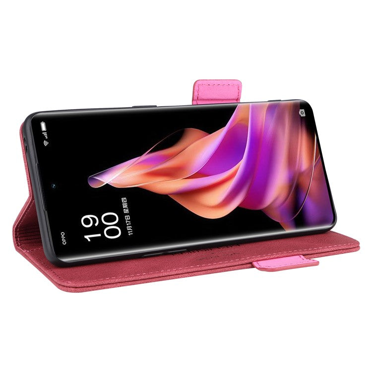 Scratch Proof Phone Cover for Oppo Reno9 5G / Reno9 Pro 5G, Hardware Decor Dual Magnetic Clasp Wallet Hands-free Stand PU Leather Phone Case - Rose