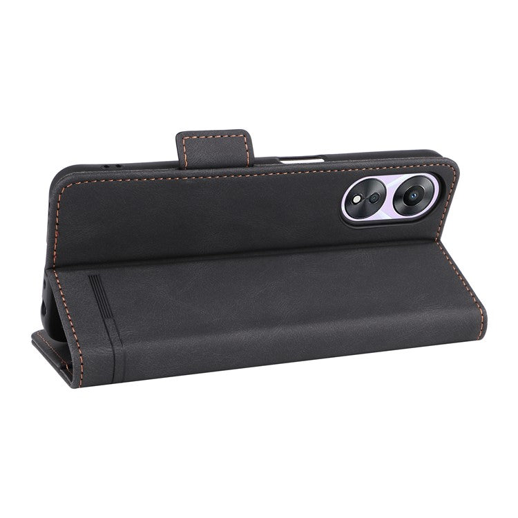 Shockproof Phone Cover for Oppo A58 5G, Hardware Decor Dual Magnetic Clasp Wallet Hands-free Stand PU Leather Phone Case - Black