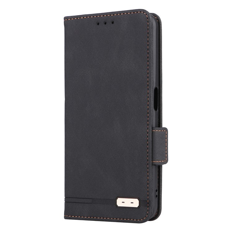 Shockproof Phone Cover for Oppo A58 5G, Hardware Decor Dual Magnetic Clasp Wallet Hands-free Stand PU Leather Phone Case - Black