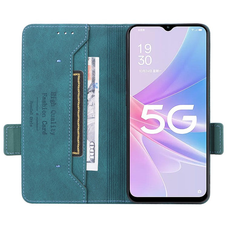 Shockproof Phone Cover for Oppo A58 5G, Hardware Decor Dual Magnetic Clasp Wallet Hands-free Stand PU Leather Phone Case - Blue