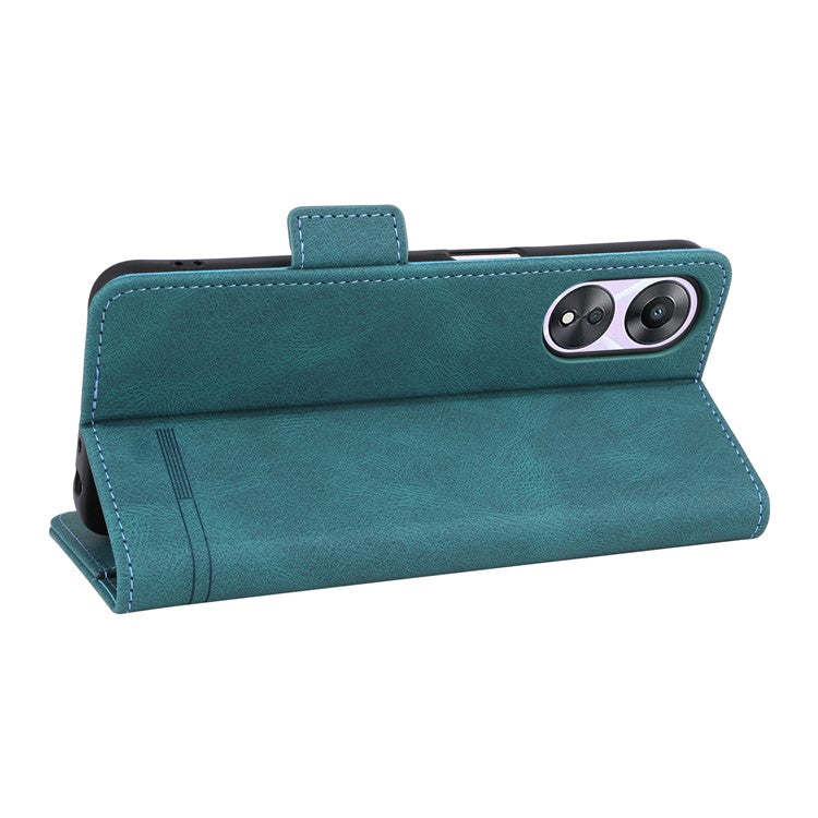 Shockproof Phone Cover for Oppo A58 5G, Hardware Decor Dual Magnetic Clasp Wallet Hands-free Stand PU Leather Phone Case - Blue