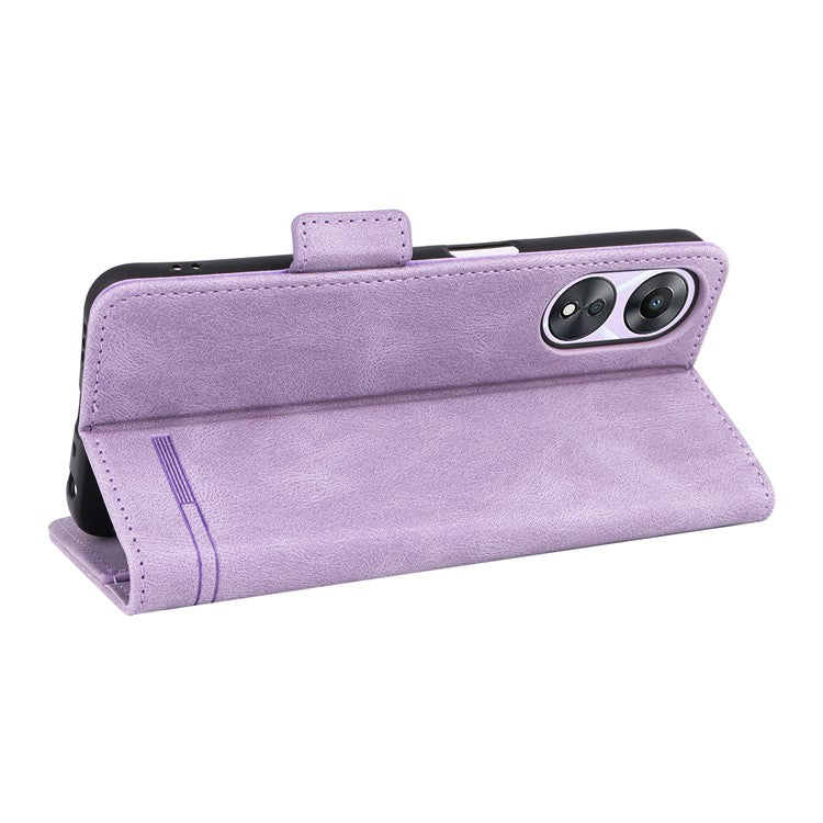 Shockproof Phone Cover for Oppo A58 5G, Hardware Decor Dual Magnetic Clasp Wallet Hands-free Stand PU Leather Phone Case - Purple