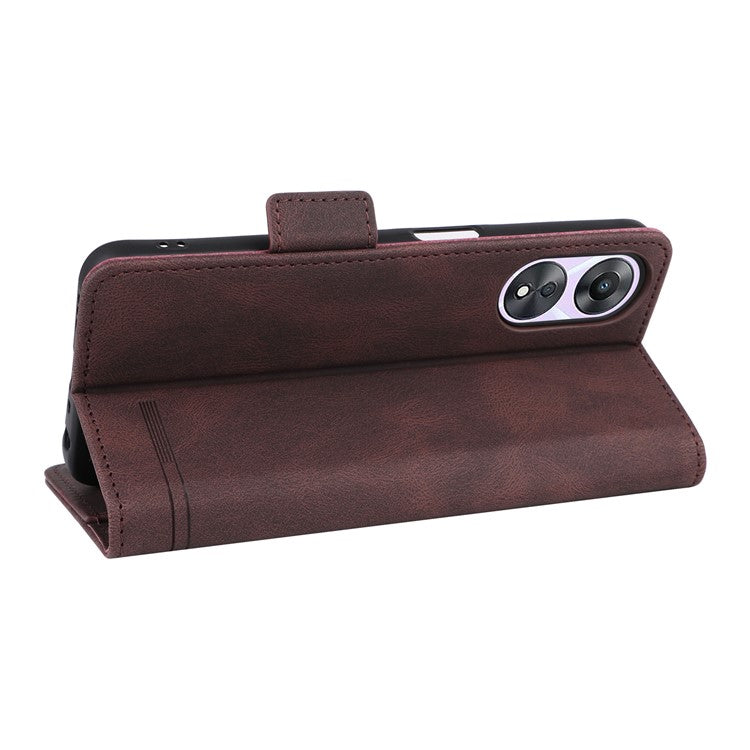 Shockproof Phone Cover for Oppo A58 5G, Hardware Decor Dual Magnetic Clasp Wallet Hands-free Stand PU Leather Phone Case - Coffee