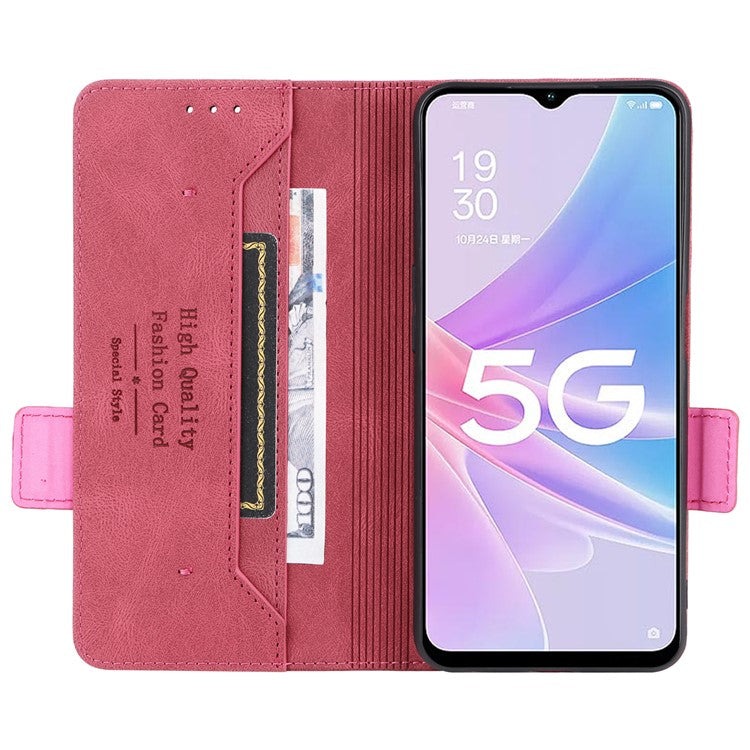 Shockproof Phone Cover for Oppo A58 5G, Hardware Decor Dual Magnetic Clasp Wallet Hands-free Stand PU Leather Phone Case - Rose