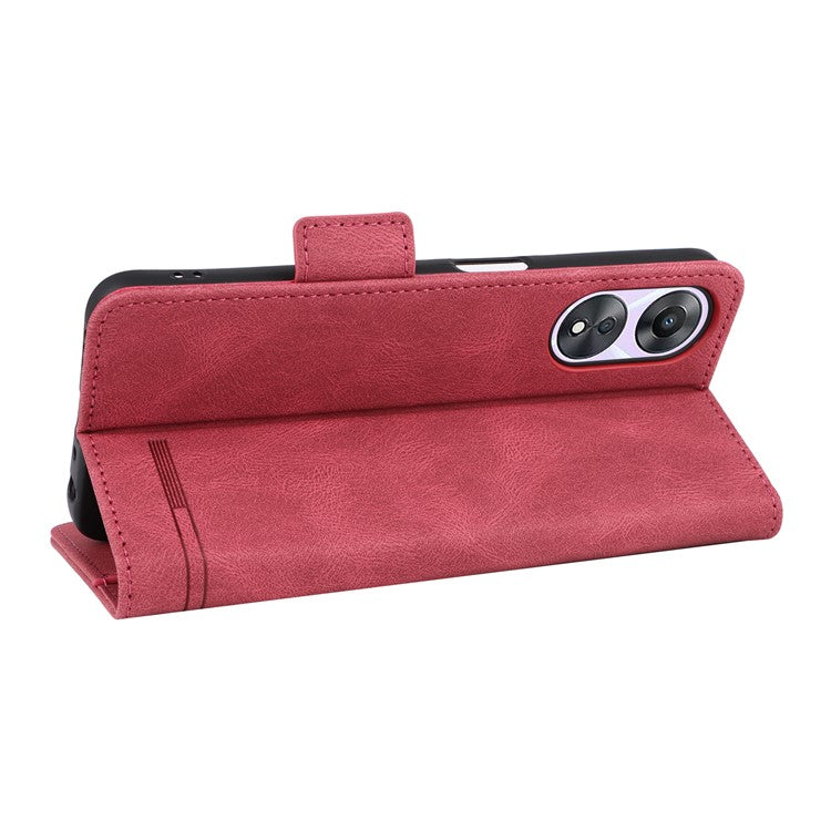 Shockproof Phone Cover for Oppo A58 5G, Hardware Decor Dual Magnetic Clasp Wallet Hands-free Stand PU Leather Phone Case - Rose