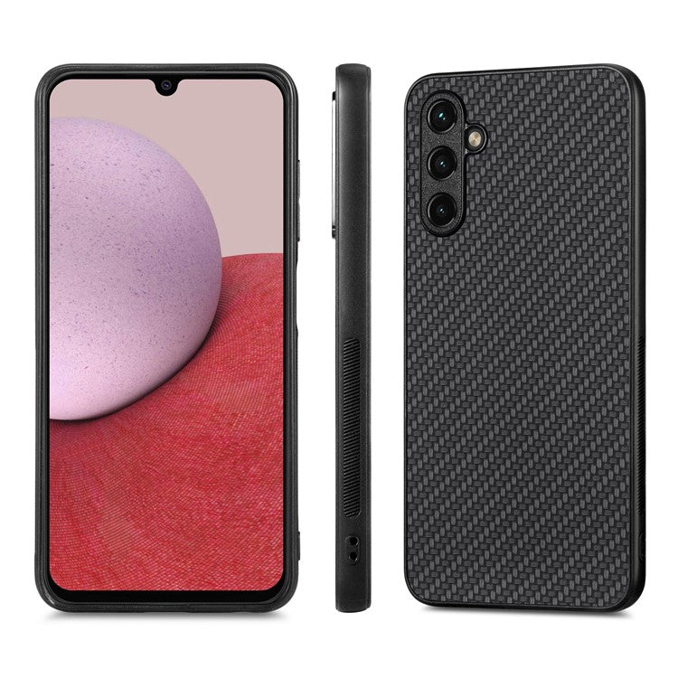 Anti-scratch Phone Case For Samsung Galaxy A14 5G / A14 4G Carbon Fiber Texture PU Leather Coated Soft TPU Anti-fall Phone Cover - Black