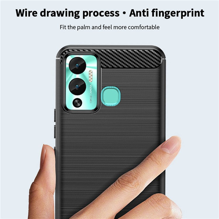 MOFI JK TPU Series-1 Smartphone Case for Infinix Hot 12 Play 4G / Hot 12 Play NFC 4G Carbon Fiber Brushed TPU Back Cover - Black
