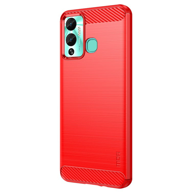 MOFI JK TPU Series-1 Smartphone Case for Infinix Hot 12 Play 4G / Hot 12 Play NFC 4G Carbon Fiber Brushed TPU Back Cover - Red