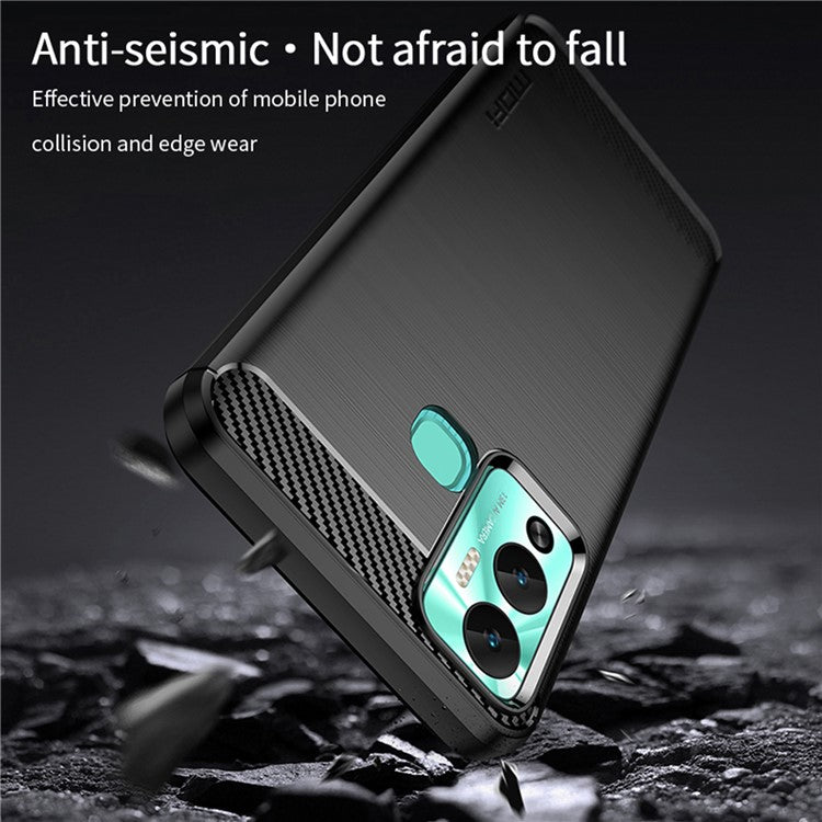 MOFI JK TPU Series-1 Smartphone Case for Infinix Hot 12 Play 4G / Hot 12 Play NFC 4G Carbon Fiber Brushed TPU Back Cover - Red