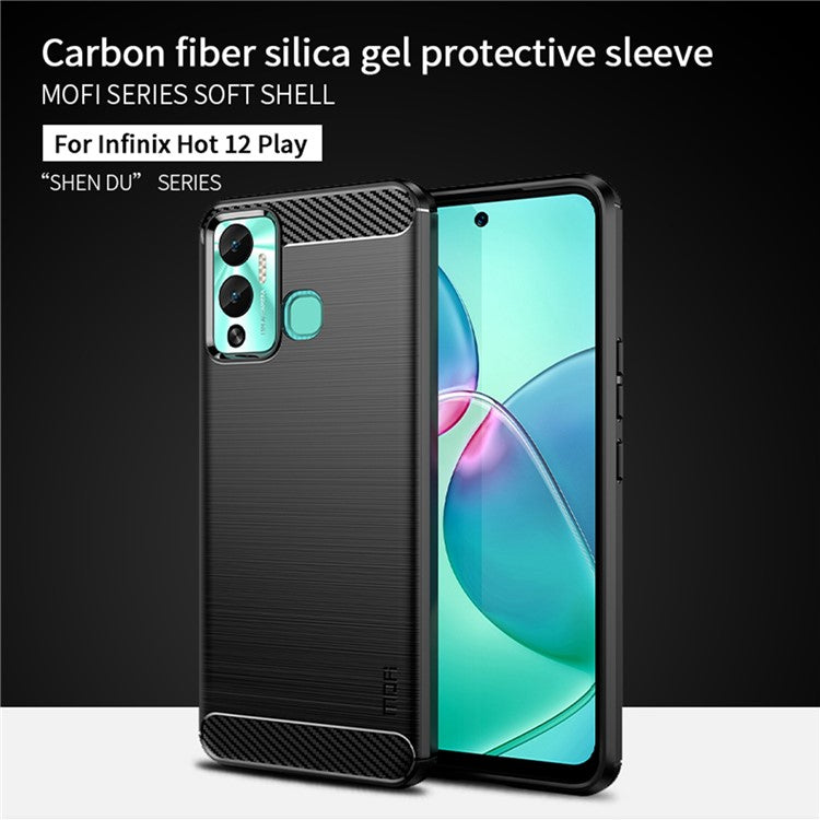 MOFI JK TPU Series-1 Smartphone Case for Infinix Hot 12 Play 4G / Hot 12 Play NFC 4G Carbon Fiber Brushed TPU Back Cover - Blue