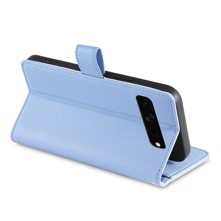 For Google Pixel 7 Pro 5G Textured PU Leather Zipper Pocket Flip Folio Case Multiple Card Slots Wallet Stand Wallet Phone Cover with Wrist Strap and Shoulder Strap - Blue