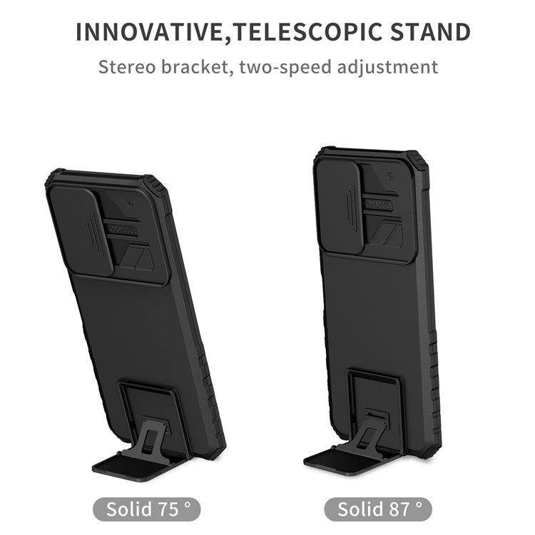 For Infinix Hot 11s NFC 4G Slide Camera Protection Anti-Fall Cell Phone Shell Kickstand PC + TPU Hybrid Cover Phone Case - Black