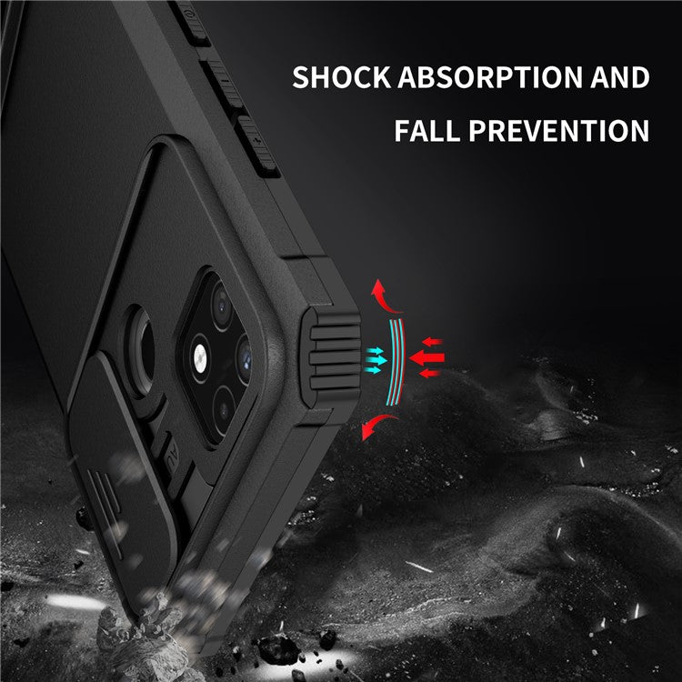 For Infinix Hot 11s NFC 4G Slide Camera Protection Anti-Fall Cell Phone Shell Kickstand PC + TPU Hybrid Cover Phone Case - Black