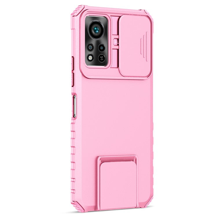 For Infinix Hot 11s NFC 4G Slide Camera Protection Anti-Fall Cell Phone Shell Kickstand PC + TPU Hybrid Cover Phone Case - Pink