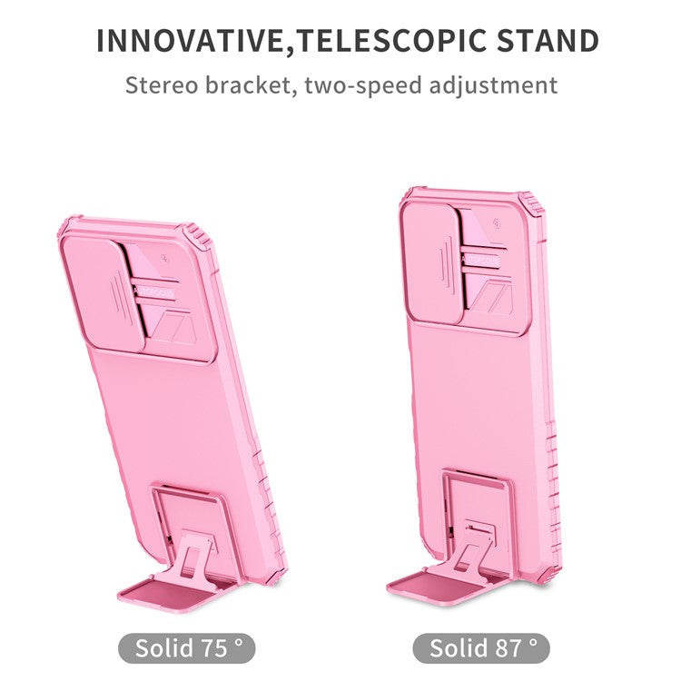 For Infinix Hot 11s NFC 4G Slide Camera Protection Anti-Fall Cell Phone Shell Kickstand PC + TPU Hybrid Cover Phone Case - Pink