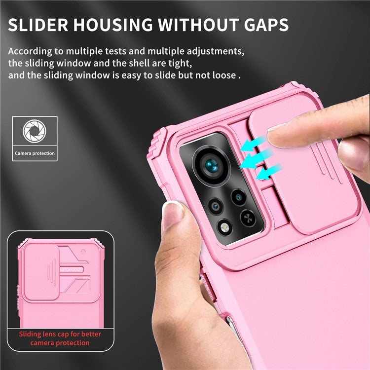 For Infinix Hot 11s NFC 4G Slide Camera Protection Anti-Fall Cell Phone Shell Kickstand PC + TPU Hybrid Cover Phone Case - Pink
