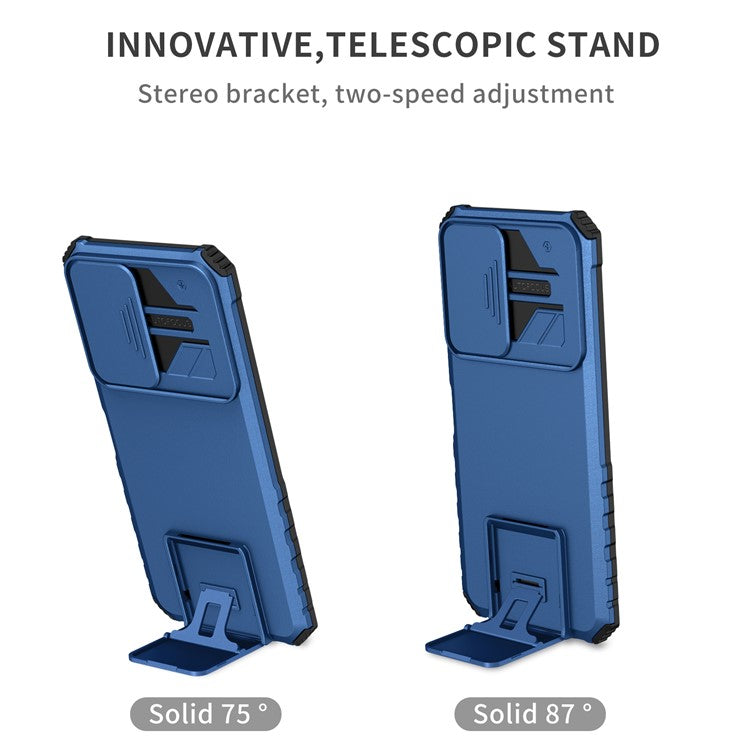 For Infinix Hot 11s NFC 4G Slide Camera Protection Anti-Fall Cell Phone Shell Kickstand PC + TPU Hybrid Cover Phone Case - Blue